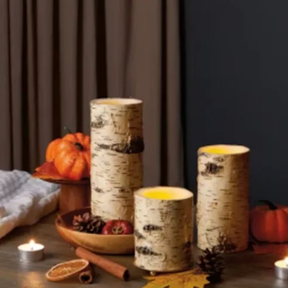 Kirkton House 3-Piece LED Flickering Battery Operated Frosted Faux Birch Candle
